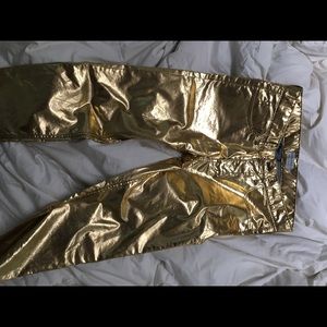 Gold and silver pants.